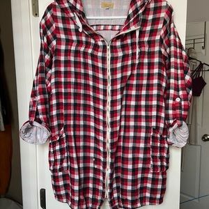 Plaid Zip Up Hooded Cardigan
